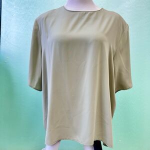 Dress Barn Sage Green 3/4 Sleeves Lined Pullover Blouse Size 3X Flowy Crew Neck